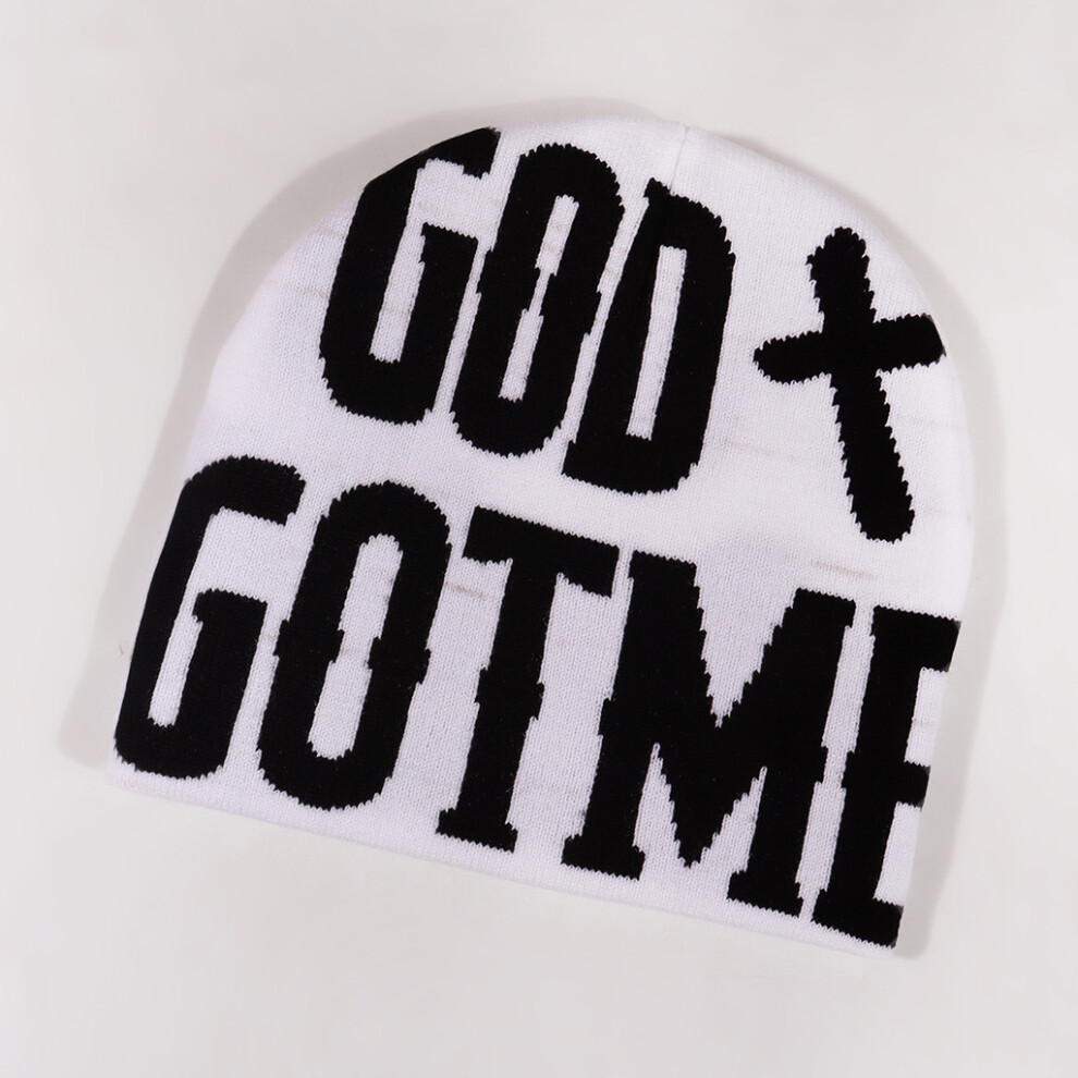 (White) Jacquard God Letter Knitted Hat Adults Fashion Beanie Cold Hat Casual For Wear-image-OPC-PHFD728-NEW