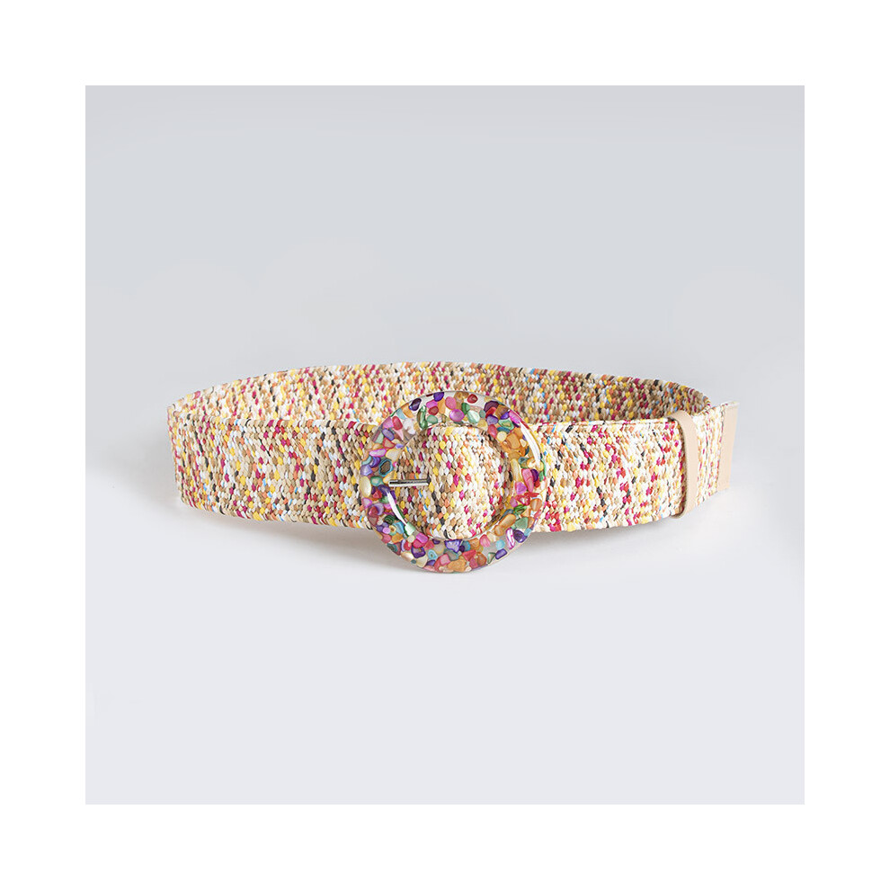 (Colorful Resin Buckle) Woven Women Belt With Resin Flower Buckle For Fashion Wide Belt Vacation-image-OPC-PHFD78Z-NEW