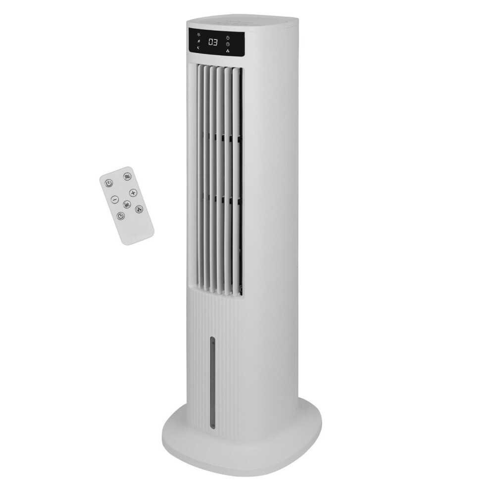 Russell Hobbs Tower Fan in White Electric Air Cooler Pedestal with Remote Control, Tall Standing, Humidification Setting, 3 Speed Settings