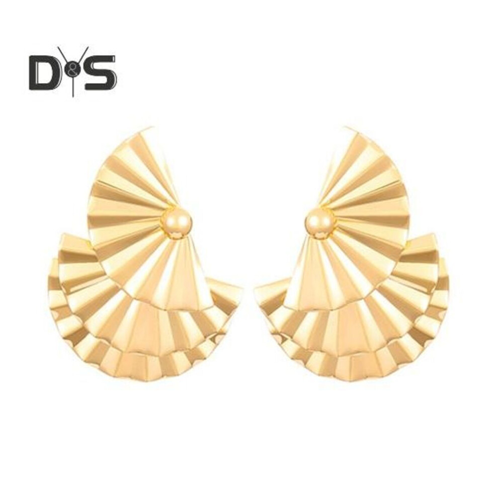 (golden) 1 Pair Women Earrings Exaggerated Layered Fan Shape Iron Polished Smooth Solid Color Ear Stud Club Party Performance Celebrity Earrings