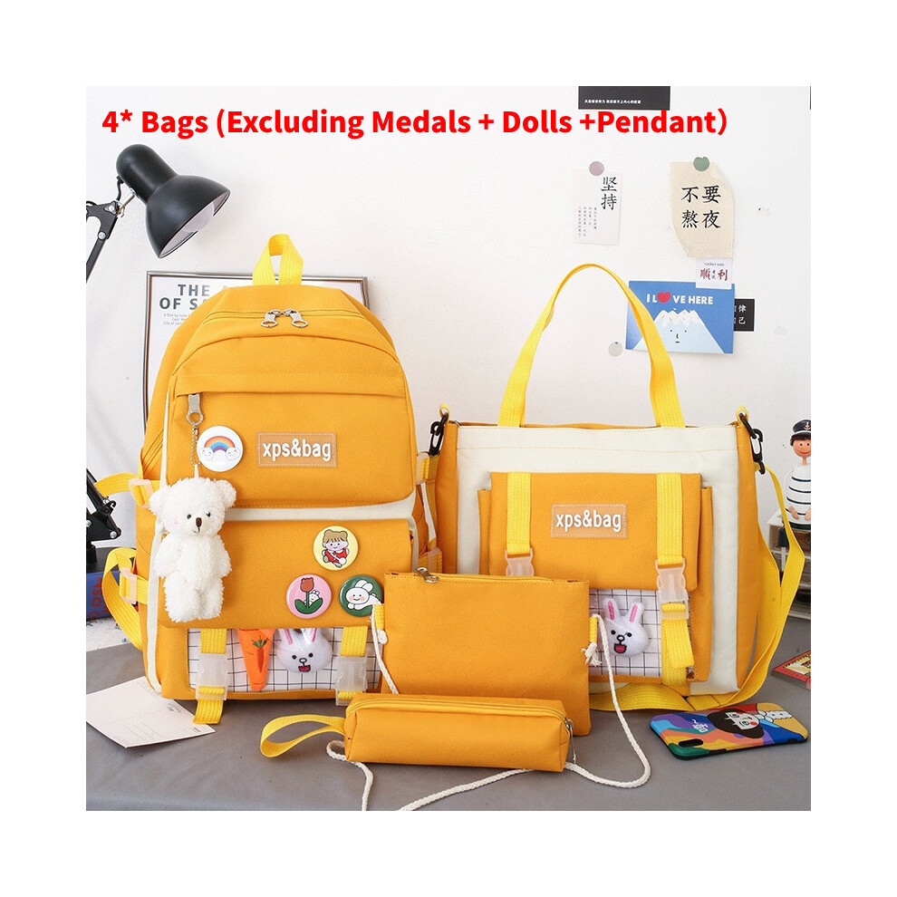 (4pcs Yellow No Pendant) Xps Letter Bag Print Backpack With Pendant Large Capacity Kids Gift Schoolbag-image-OPC-PHFDC9Y-NEW