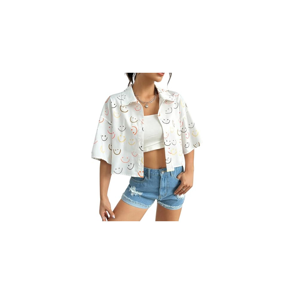 Chemise oversize Leriya Fashion pour femme | Chemise courte style western | Chemise courte (XL, blanc)