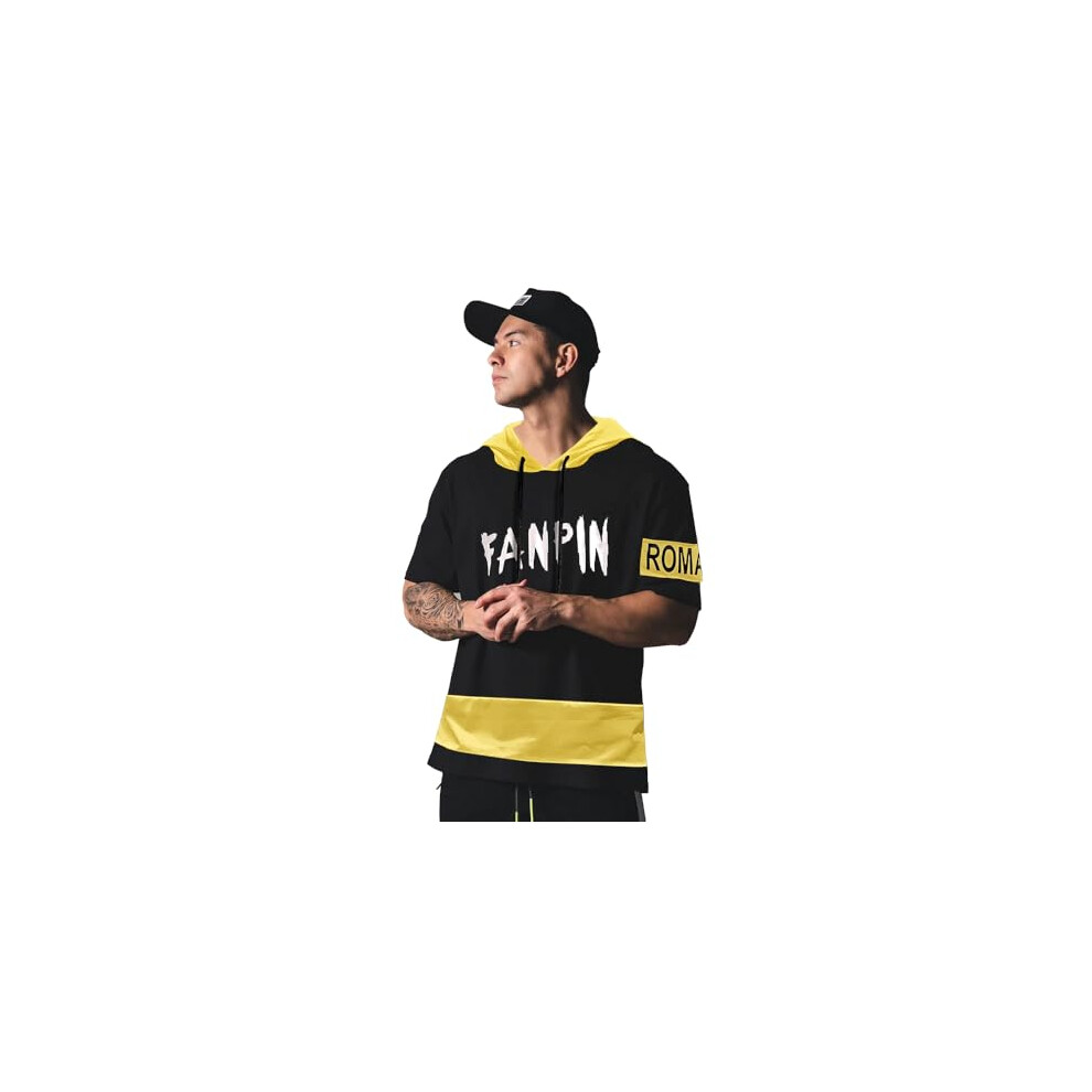 T-shirt imprim   tendance    manches mi-longues et col    capuche pour homme EYEBOGLER, jaune