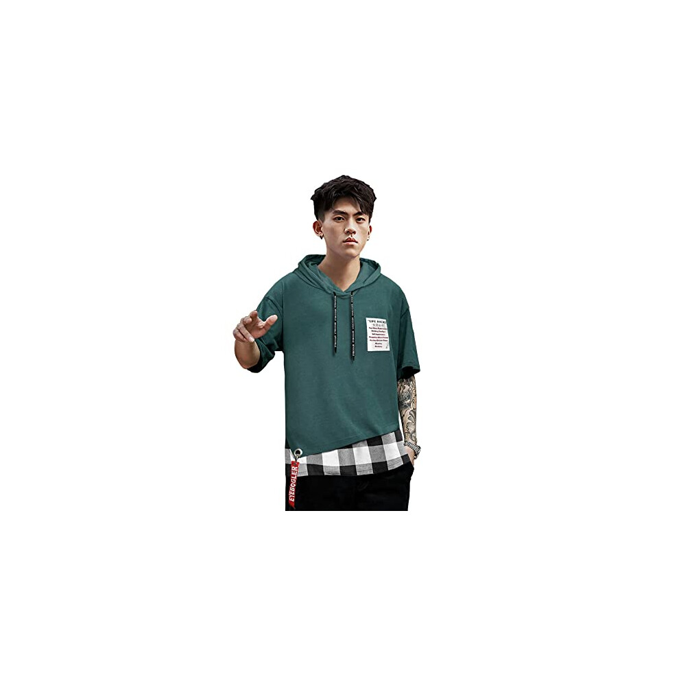 T-shirt    capuche tendance pour homme, coupe ample, manches mi-longues, colorblock, EYEBOGLER