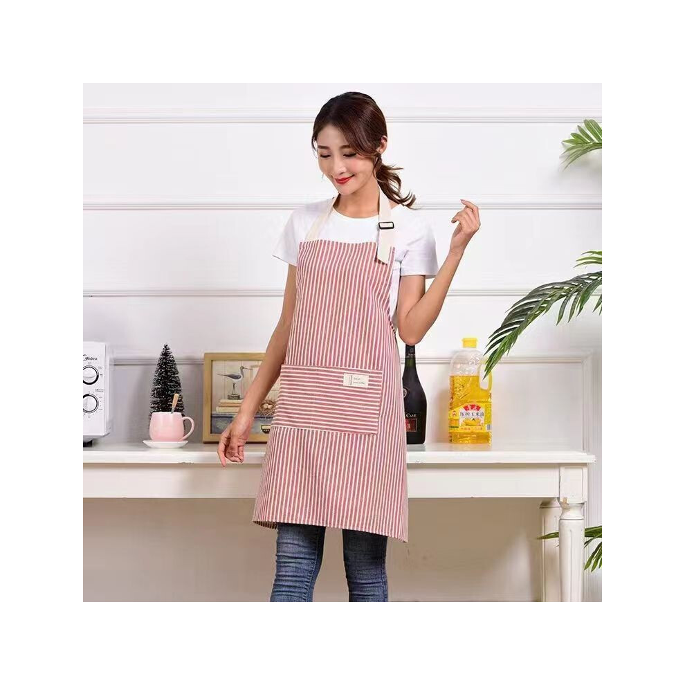 (Red) Linen Striped Cotton Apron Household Tasks Breathable Kitchens Dining Apron