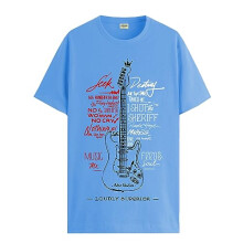 Camiseta estampada con dise  o de guitarra ADRO para hombre - 100 % algod  n, corte regular, tejido suave y transpirable. (RN23-M-GTR-SK_Azul_L)