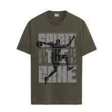 ADRO Sports Design Printed T-shirt voor heren - 100% katoen, normale pasvorm, zachte, ademende stof. (RN23-M-SPR-OL_Olive_M)