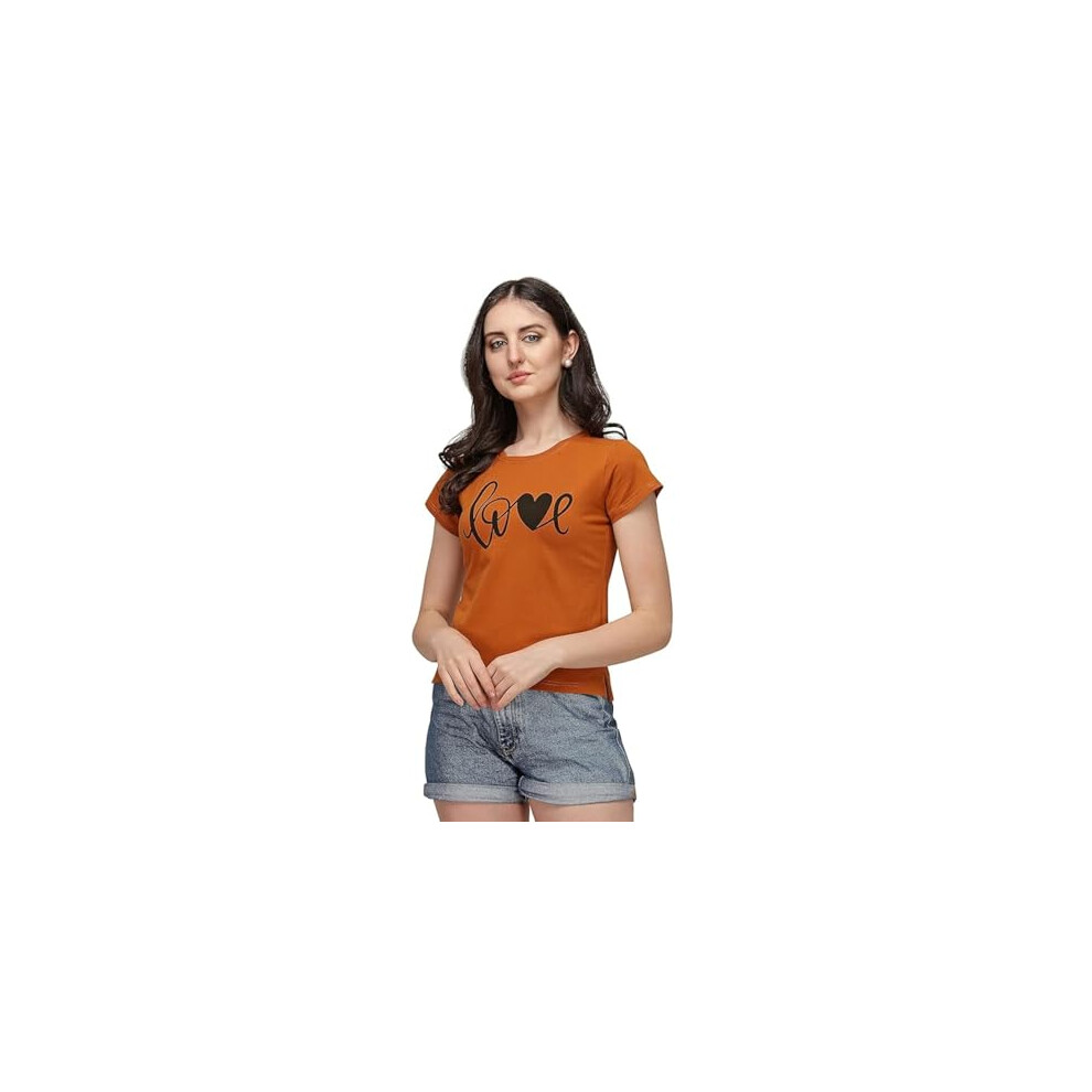 T-shirt Leriya Fashion pour femme, motif graphique, mignon, humoristique, manches courtes, d  contract  , en coton (taille M, orange)