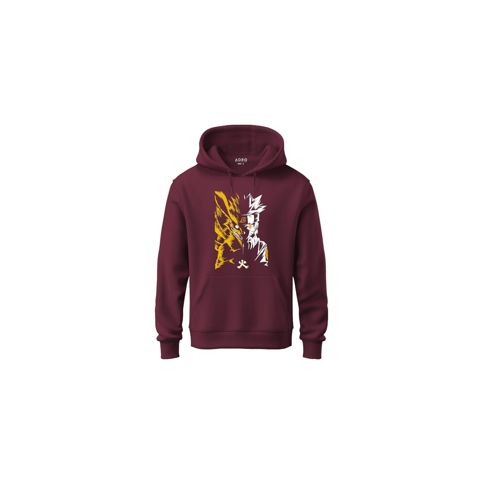 Felpa Con Cappuccio Da Uomo Adro Con Stampa Anime Naruto Uzumaki, 100% Cotone 340 G/M , Tessuto Caldo E Morbido. (H23-M-Nrr-Mr_Maroon_L)