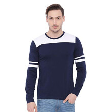 ADRO heren T-shirts met lange mouwen van katoen en kleurblokken (FR2-4-TIP-NB-XL_Navy Blue3_XL)
