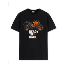 ADRO Heren Biker Design Bedrukt T-shirt van 100% Katoen - Normale pasvorm, Bedrukte T-shirts voor Heren (RN24-KTM-BL_Black_L)