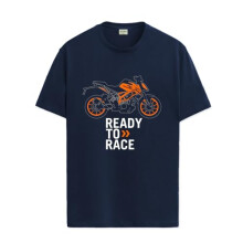 ADRO Heren Biker Design Bedrukt T-shirt van 100% Katoen - Normale pasvorm, Bedrukte T-shirts voor Heren (RN24-KTM-NB_Navy_M)