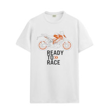 ADRO Heren Biker Design Bedrukt T-shirt van 100% Katoen - Normale pasvorm, Bedrukte T-shirts voor Heren (RN24-KTM-WH_White_S)