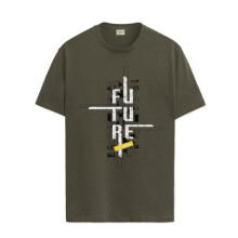 ADRO Heren T-shirt met grafische print van 100% katoen - Regular Fit, bedrukte T-shirts voor heren (RN24-FTR-OL_Olive_S)