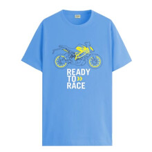 ADRO Heren Biker Design Bedrukt T-shirt van 100% Katoen - Normale pasvorm, Bedrukte T-shirts voor Heren (RN24-KTM-SK_Sky Blue_M)