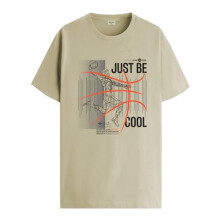 ADRO Heren T-shirt met grafische print van 100% katoen - Regular Fit, bedrukte T-shirts voor heren (RN24-BCL-BE_Beige_L)