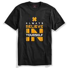 ADRO Heren Believe in Your Self Bedrukt T-shirt (R22-M-BEL-BL_Zwart_L)