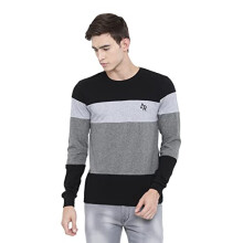 ADRO heren katoenen T-shirts met lange mouwen en kleurblokken (FR4-4-BST-BL_Black_XL)