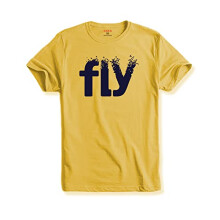 ADRO Heren T-shirt met print van katoen | Normale pasvorm | Ronde hals | RNR-M-Fly-LY-XL Lichtgeel