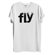 ADRO Heren T-shirt met print van katoen | Normale pasvorm | Ronde hals | RNR-M-FLY-WH-2XL Wit