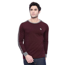 ADRO Heren Slub Katoenen T-shirt met Lange Mouwen (FR3-1-MAR-MR-2XL_Maroon2_2XL) Kastanjebruin