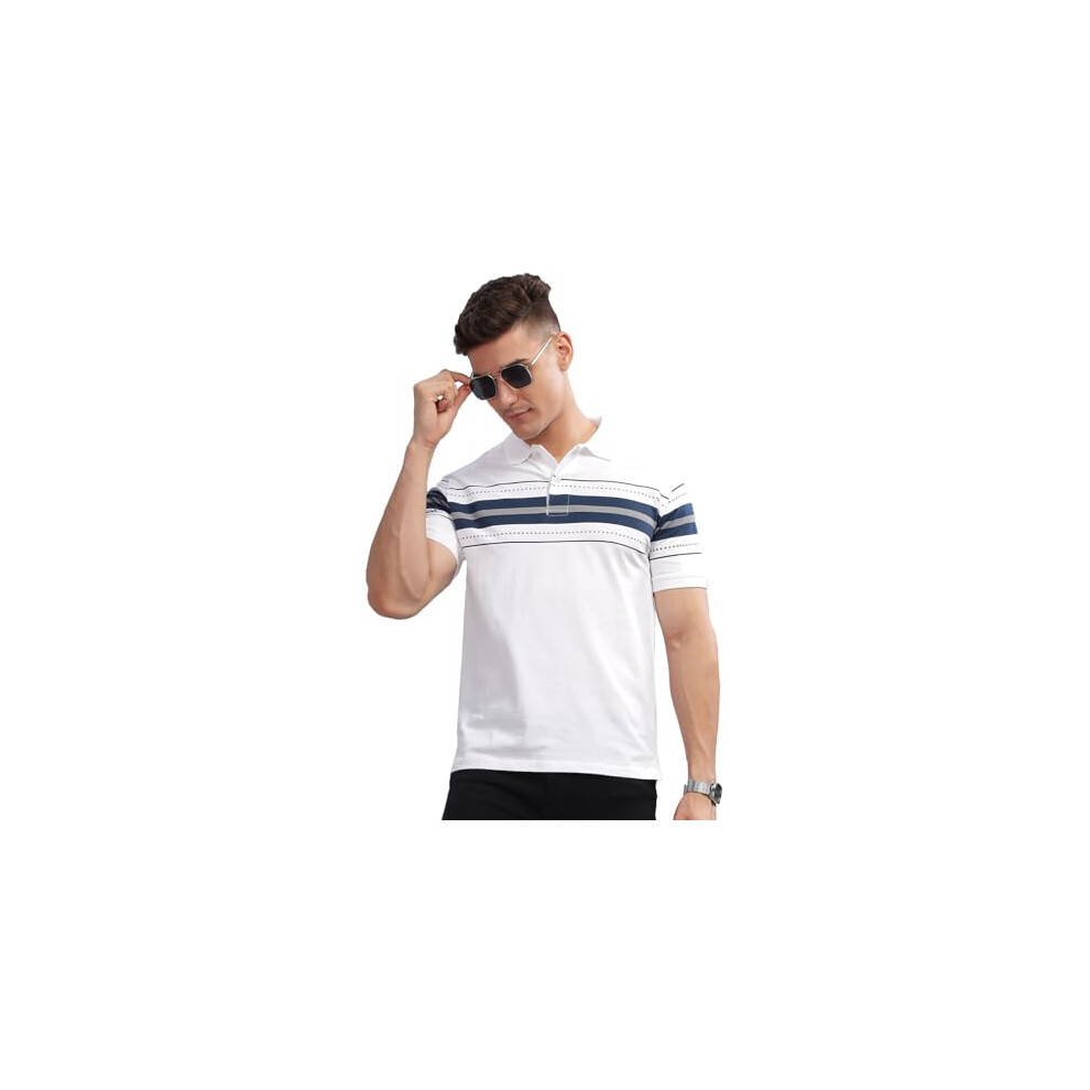Polo ADRO coupe classique pour homme | Polo imprim   | Polo en coton,   galement disponible en grande taille | Pnop24-L1-Whnbgr-Xl Blanc