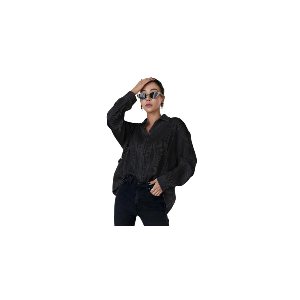 Chemise oversize Leriya Fashion pour femme | Chemise western   l  gante | Chemise longue pour femme (taille M, noir)