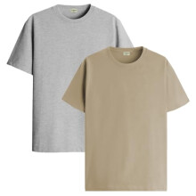 Lot de 2 t-shirts ADRO pour hommes, t-shirts en coton pour hommes, t-shirts combin s, t-shirts pour hommes, t-shirts unis, gris et beige