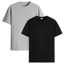Lot de 2 t-shirts ADRO pour hommes, t-shirts en coton pour hommes, t-shirts combin s, t-shirts pour hommes, t-shirts unis, gris et noir