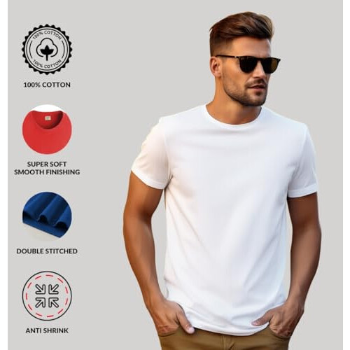 ADRO Heren Solid Regular Fit T-shirt (RCM2-PLN-WH-WH_Wit 2