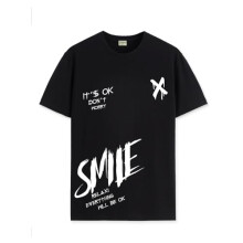 T-shirt in cotone con stampa sorriso da uomo ADRO_RN24-L2-SMILE-BL-M Nero