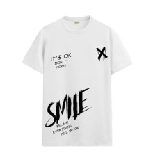 T-shirt in cotone stampato da uomo ADRO con sorriso_RN24-L2-SMILE-WH-2XL Bianco
