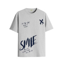 ADRO Heren Smile Printed Katoenen T-shirt_RN24-L2-SMILE-GR-XL Grijs