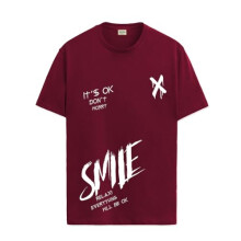 Maglietta da uomo ADRO in cotone con stampa Smile_RN24-L2-SMILE-MR-XL Bordeaux