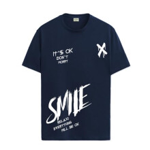 ADRO Heren Smile Printed Katoenen T-shirt_RN24-L2-SMILE-NB-S Marineblauw