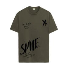 ADRO Miesten Smile Printed Cotton T-Shirt_RN24-L2-SMILE-OL-S Oliivi
