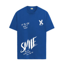 ADRO Heren Smile Printed Katoenen T-shirt_RN24-L2-SMILE-RB-XL Koningsblauw