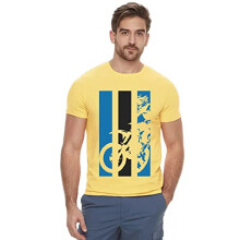 ADRO Heren Bike Rider T-shirt met print van katoen (RN22-2-BIK-LY_Lichtgeel_XL)