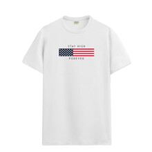 ADRO Heren Vlag Bedrukt Katoenen T-shirt_RN24-L2-FLAG-WH-L Wit