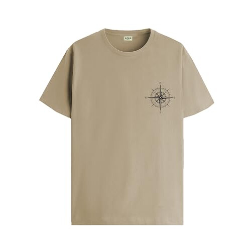 ADRO Heren Solid Regular Fit T-shirt (RN24-STICK-COMP-BE_Beige