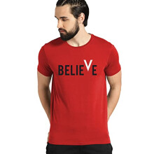 ADRO Men's Believe Design Printed T-Shirt (XL, Red)