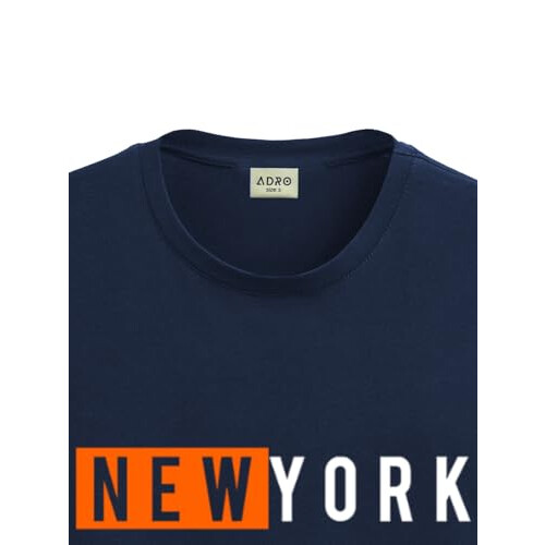 ADRO Heren Solid Regular Fit T-shirt (RN24-NKY-NB_Navy Blue 1