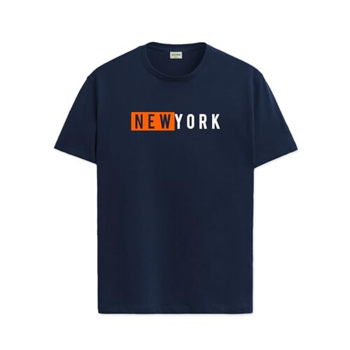 ADRO Heren Solid Regular Fit T-shirt (RN24-NKY-NB_Navy Blue