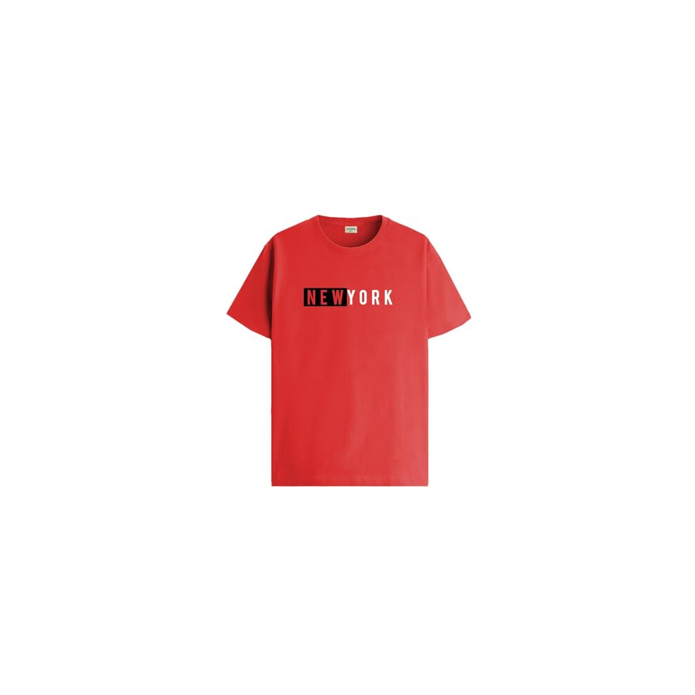 T-Shirt Uni Coupe R Guli Re Pour Homme Adro (Rn24-Nky-Rd_Rouge)-image