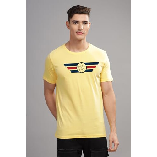 ADRO Men's Solid Regular Fit T-Shirt (RN24-CAP-LY_Light Yellow 2