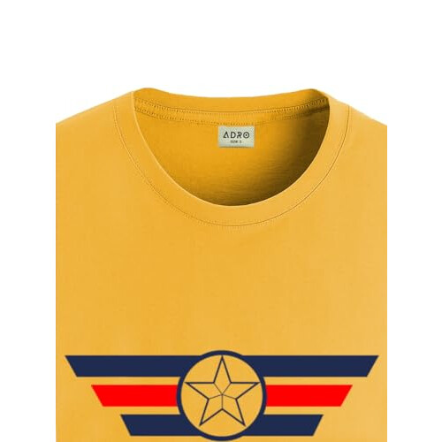 ADRO Men's Solid Regular Fit T-Shirt (RN24-CAP-MU_Mustard 1