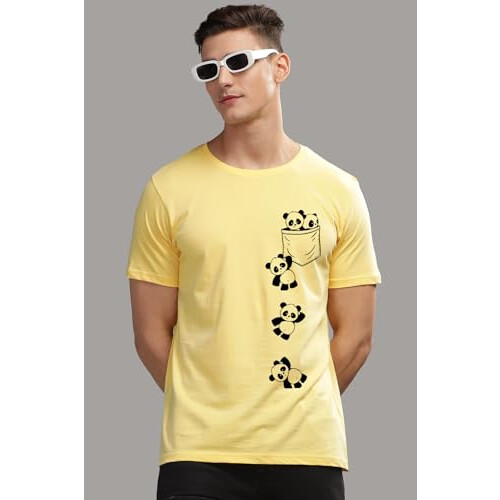 ADRO Heren Solid Regular Fit T-shirt (RN24-POC-LY_Lichtgeel 2