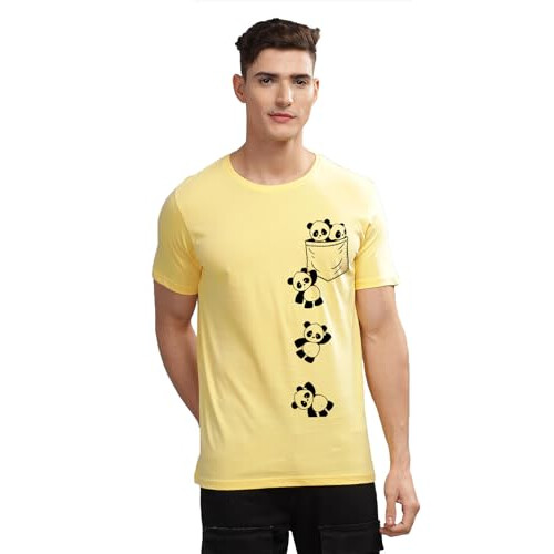 ADRO Heren Solid Regular Fit T-shirt (RN24-POC-LY_Lichtgeel