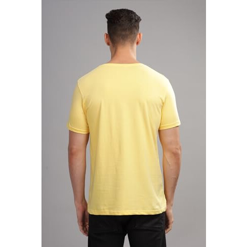 ADRO Heren Solid Regular Fit T-shirt (RN24-POC-LY_Lichtgeel 1