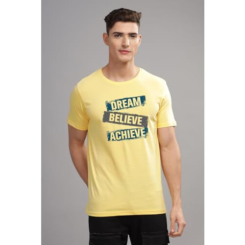 ADRO Heren Solid Regular Fit T-shirt (RN24-DBA-LY_Lichtgeel 2